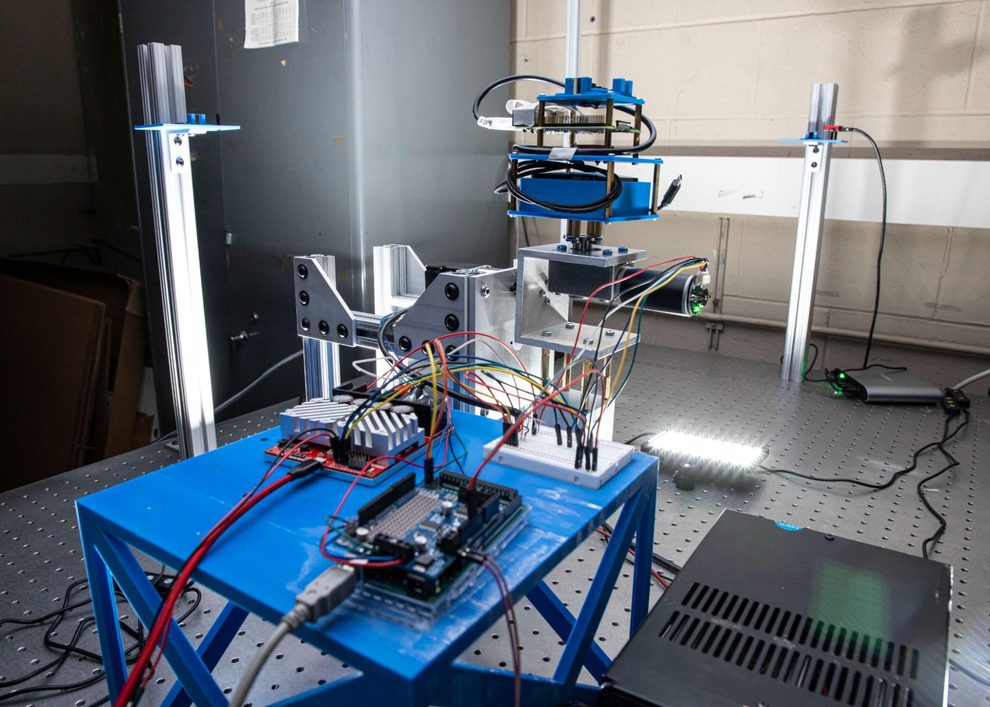 Laboratory hardware showing a wide perspective of the whole system.